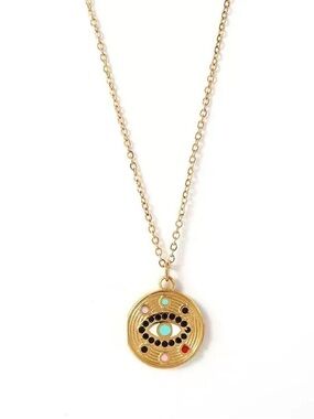 18k Gold Plated Multicolour Eye Pendant Necklace. New.
